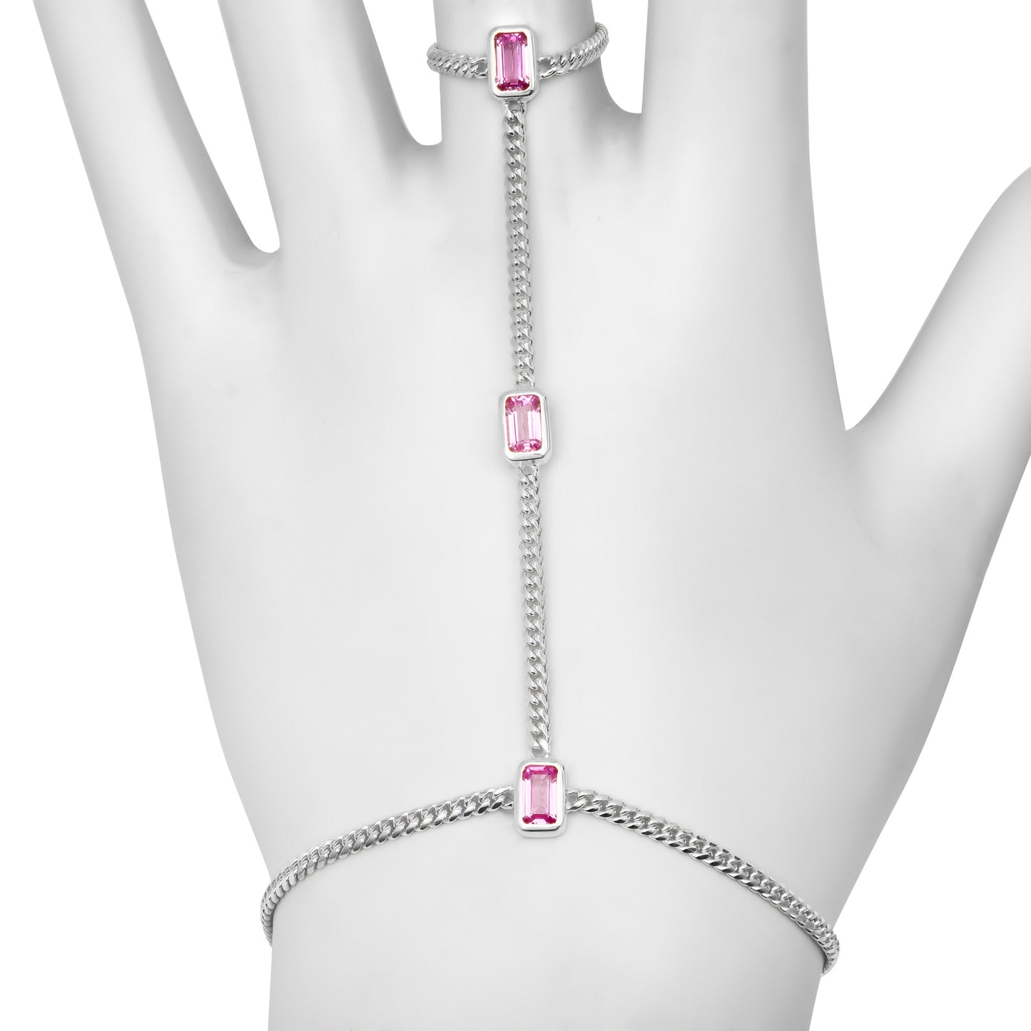 14k Gold 3 Emerald Cut Gemstone Mini Miami Cuban Hand Chain