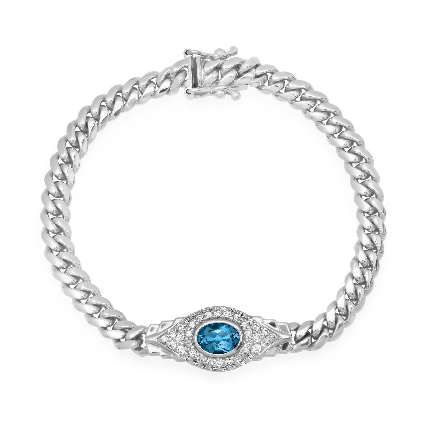 14k Gold Diamond and Gemstone Jumbo Evil Eye 2.0 Miami Cuban Link Bracelet