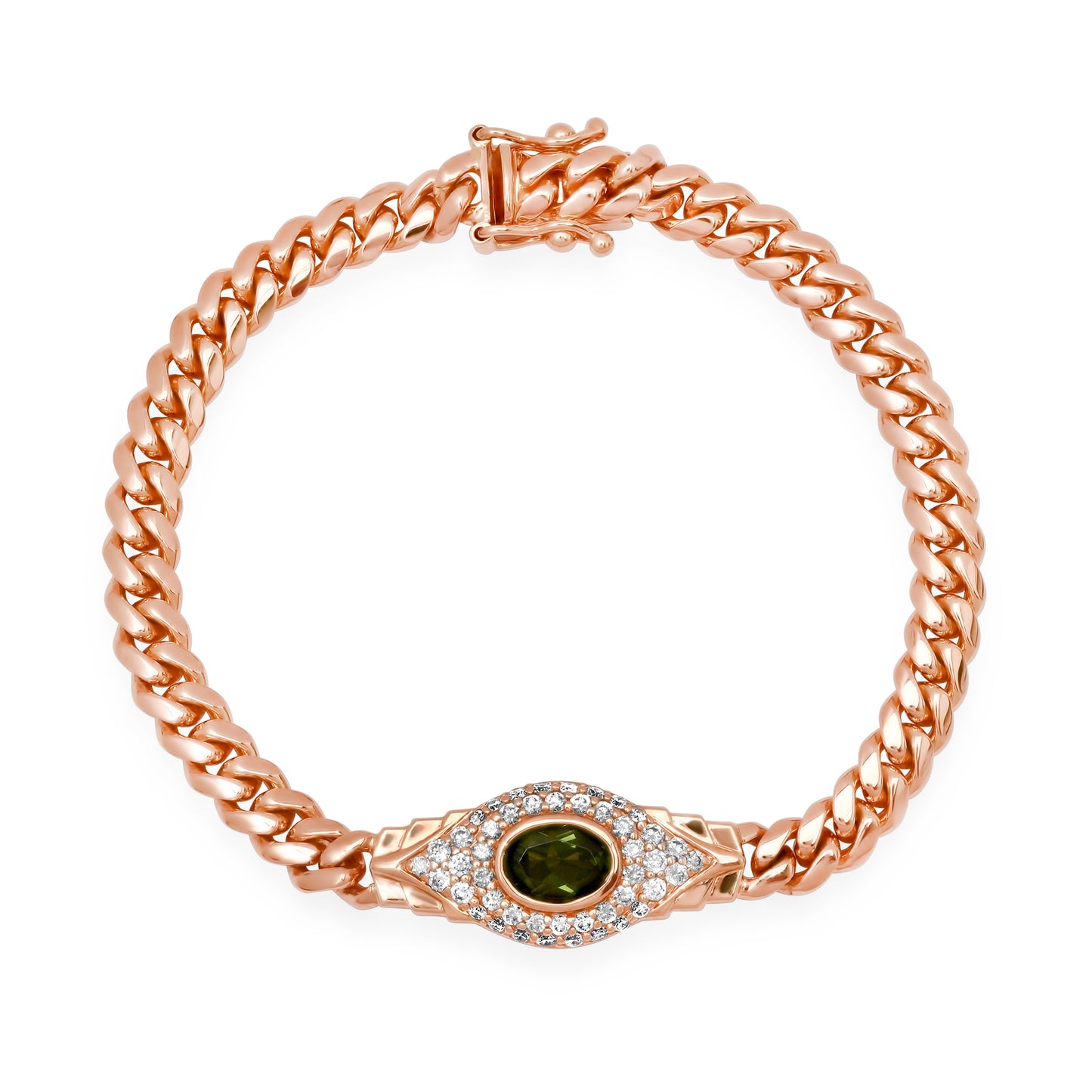 14k Gold Diamond and Gemstone Jumbo Evil Eye 2.0 Miami Cuban Link Bracelet