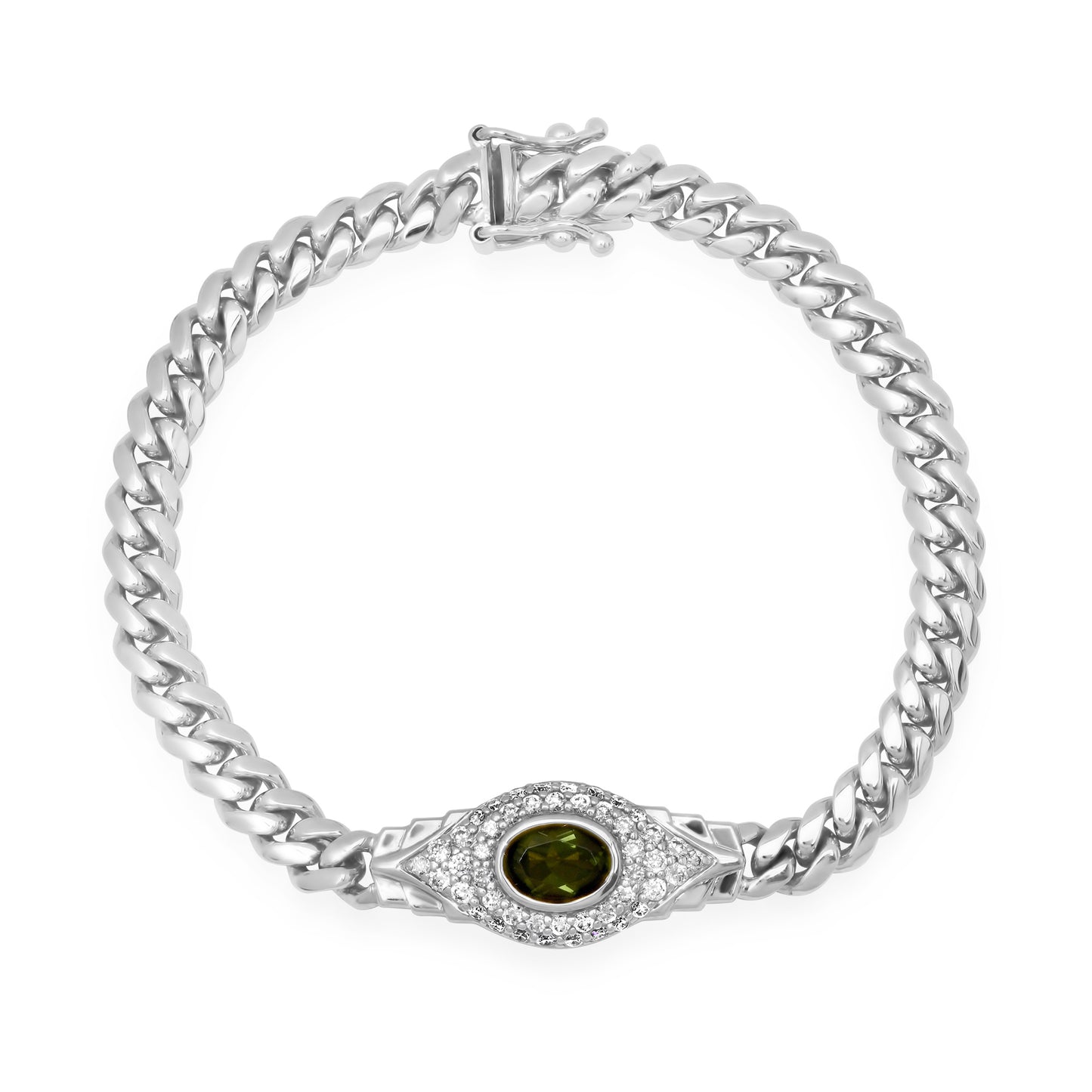 14k Gold Diamond and Gemstone Jumbo Evil Eye 2.0 Miami Cuban Link Bracelet