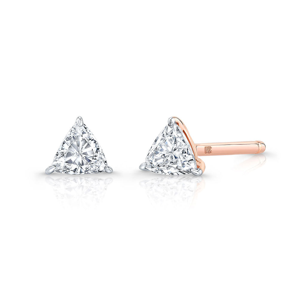 14K GOLD FLOATING TRILLION CUT DIAMOND STUD EARRINGS