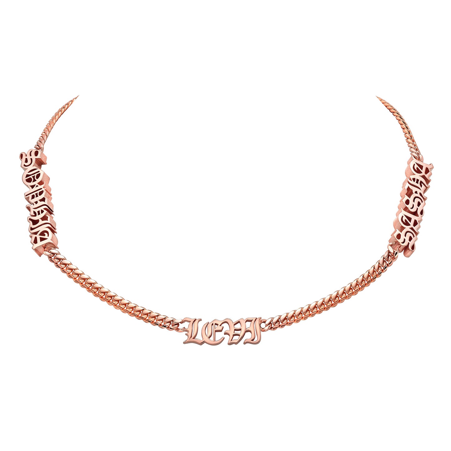 14k Gold Thick Miami Cuban Link Thick Multi Nameplate Necklace