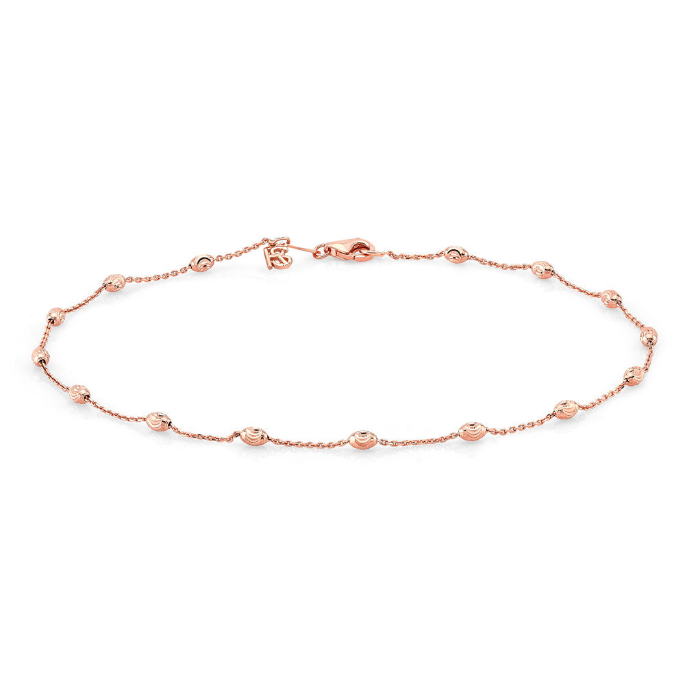 14k Gold Diamond Cut Beaded Chain Anklet