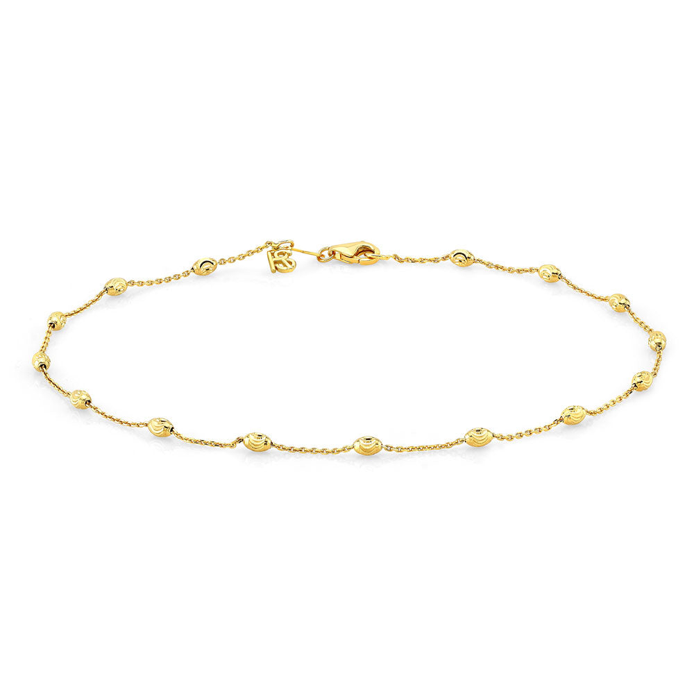 14k Gold Diamond Cut Beaded Chain Anklet