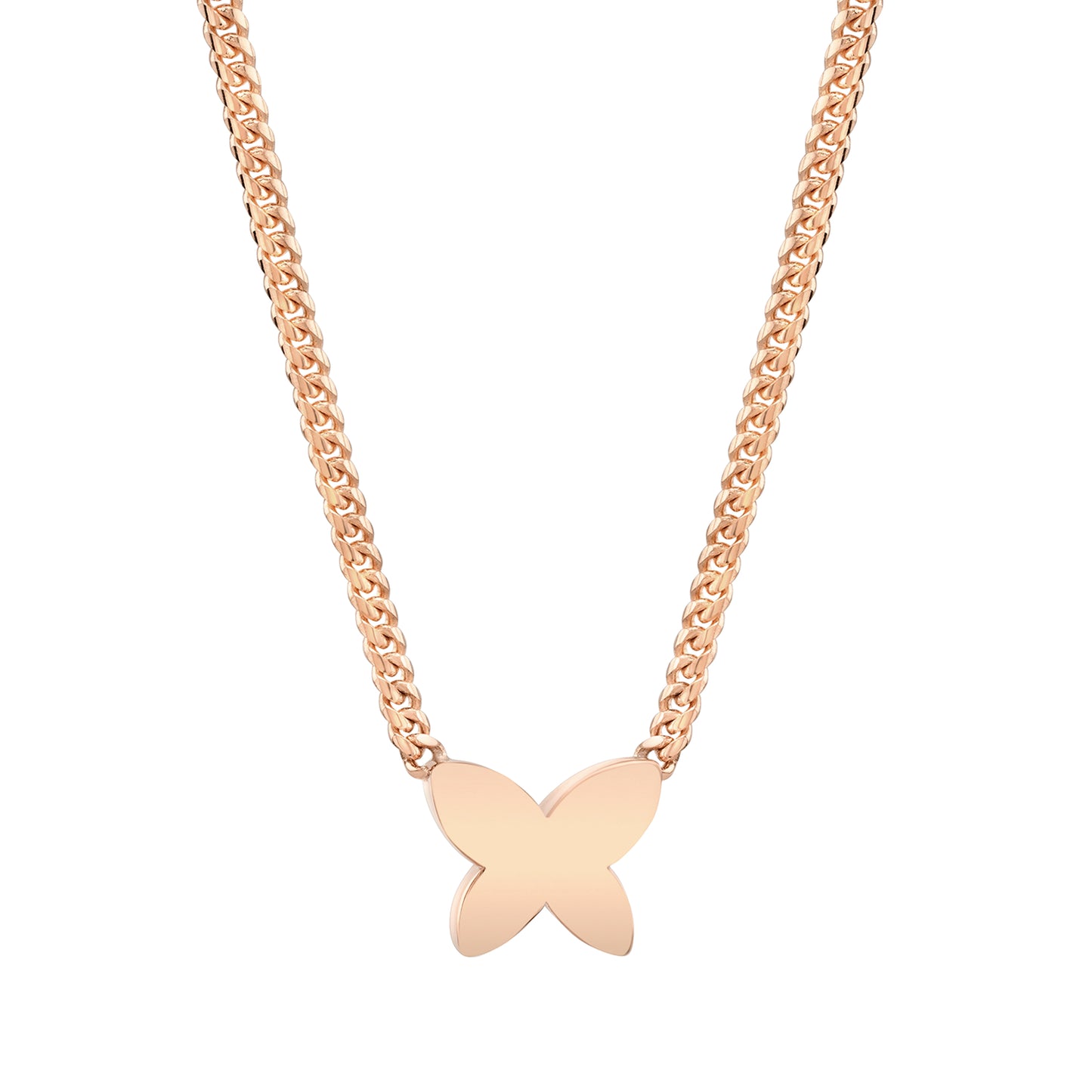 14K Gold Mini Miami Cuban Link Thick Floating Butterfly Necklace