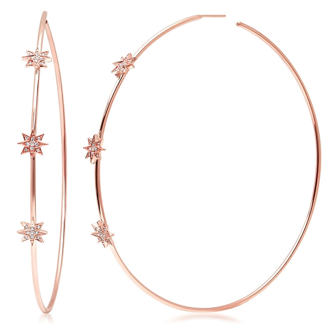14K Gold Diamond Starburst Hoops