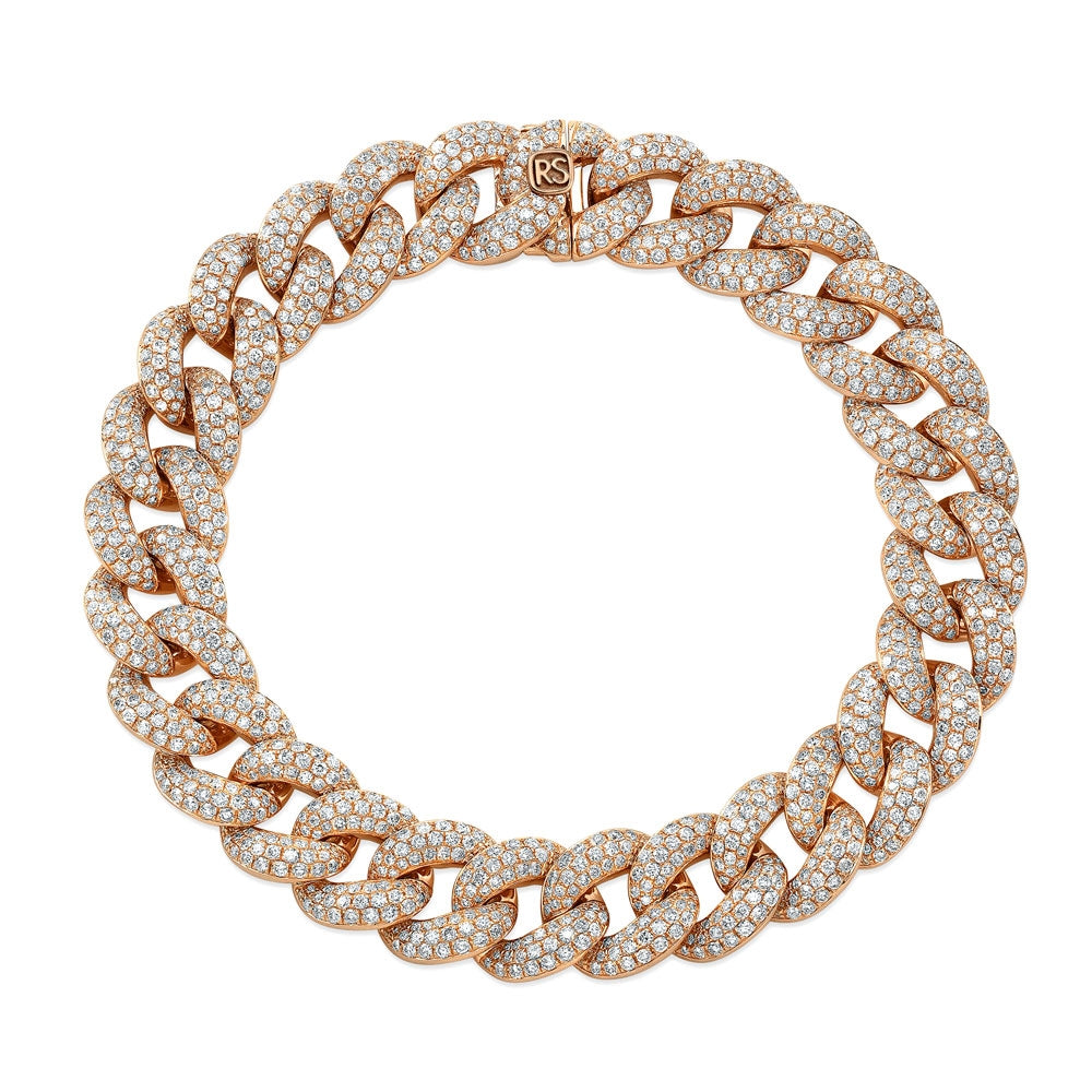14k Yellow Gold Pave Diamond Jumbo Cuban Link Bracelet