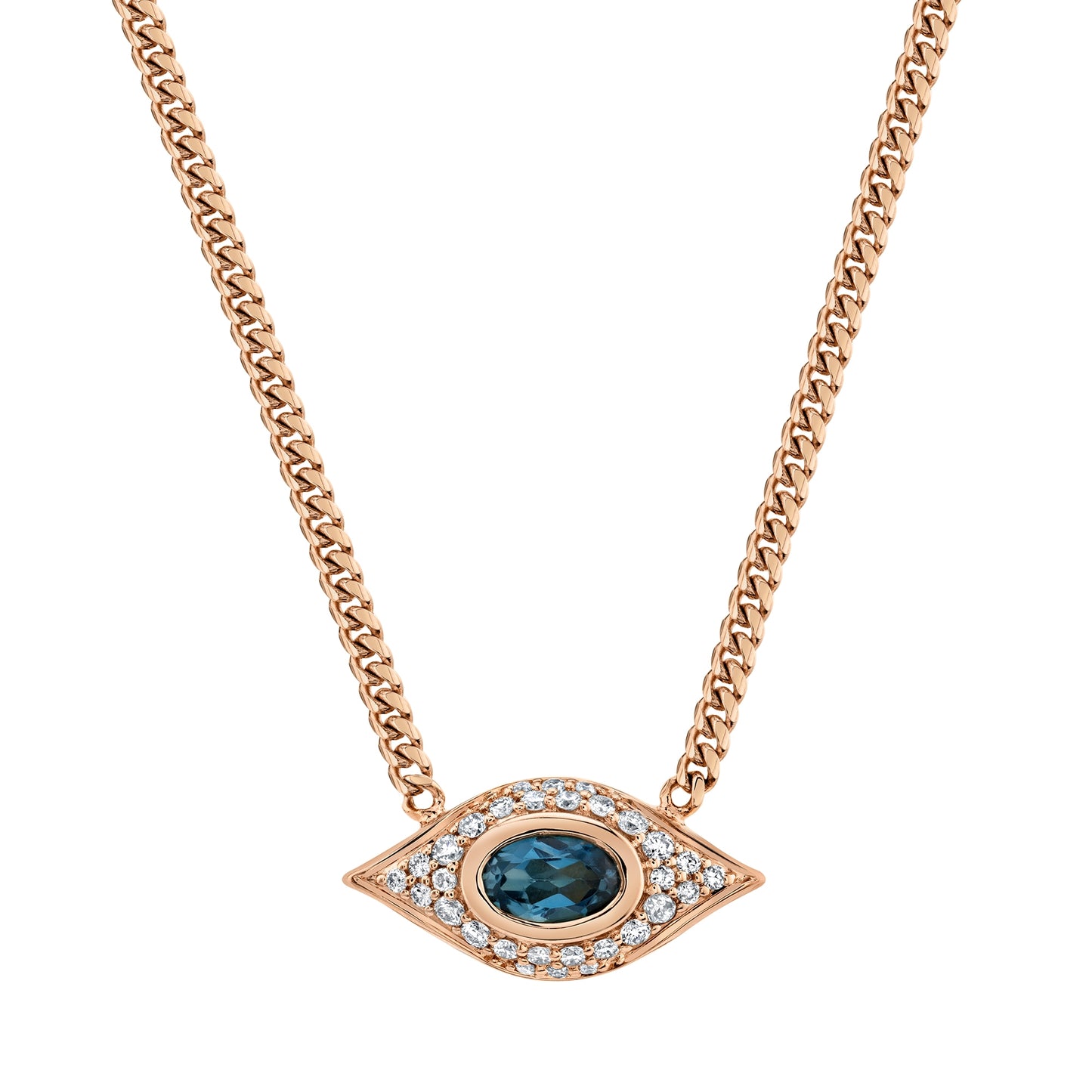 14k Gold Diamond Bezel Gemstone Evil Eye Necklace