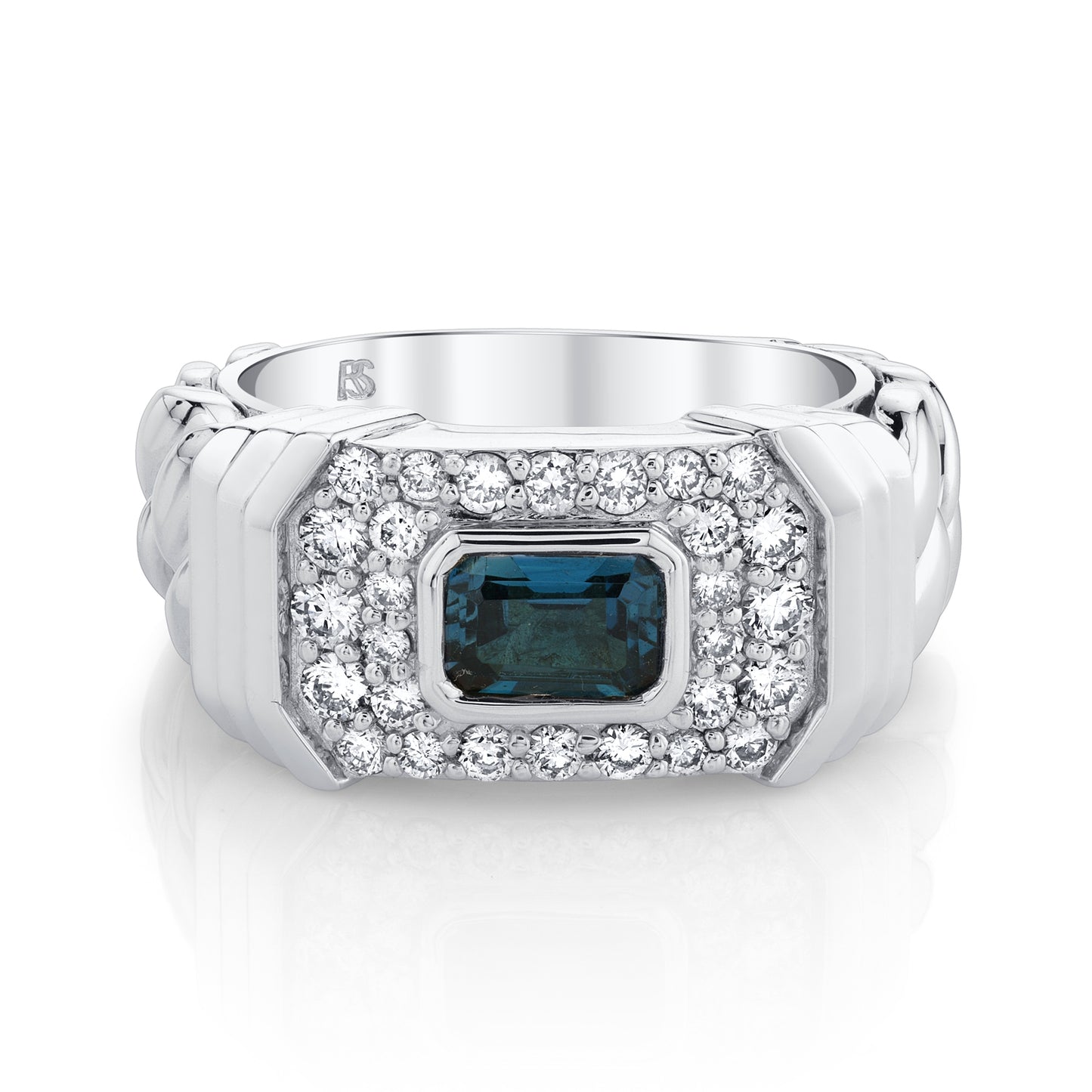 14k Gold Diamond Blue Topaz Link Ring