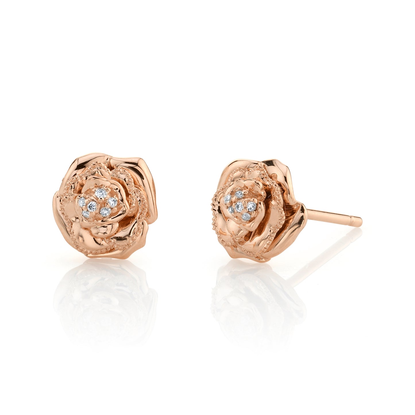 14k Gold Diamond Rose Earrings