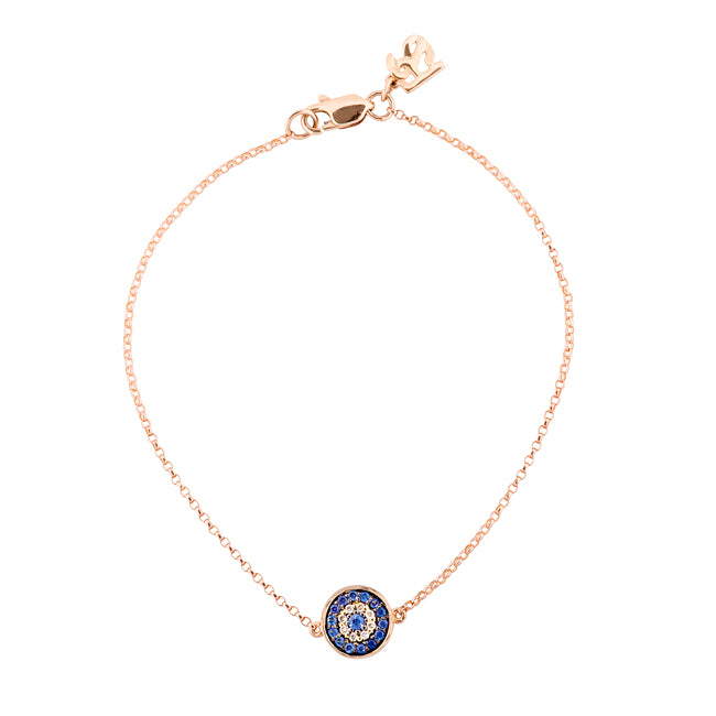 14k Gold Diamond Sapphire Evil Eye Disc Bracelet