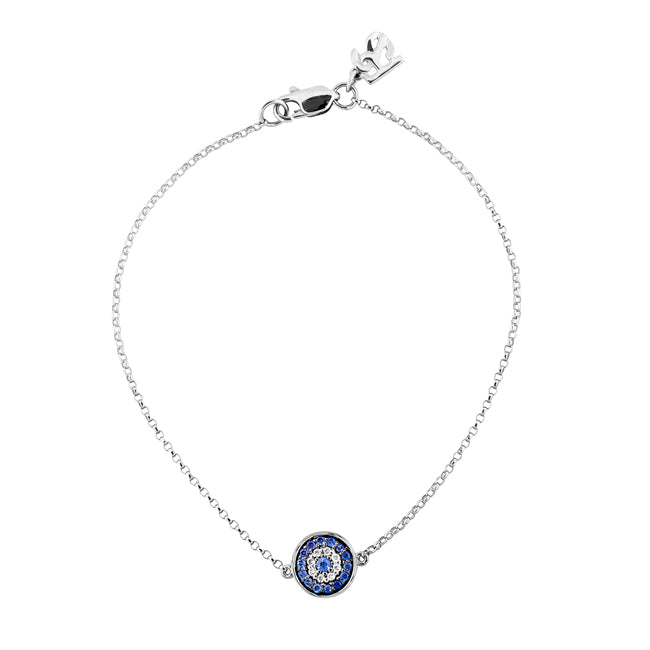 14k Gold Diamond Sapphire Evil Eye Disc Bracelet