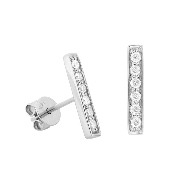 14k Gold Diamond Pave Bar Stud Earrings