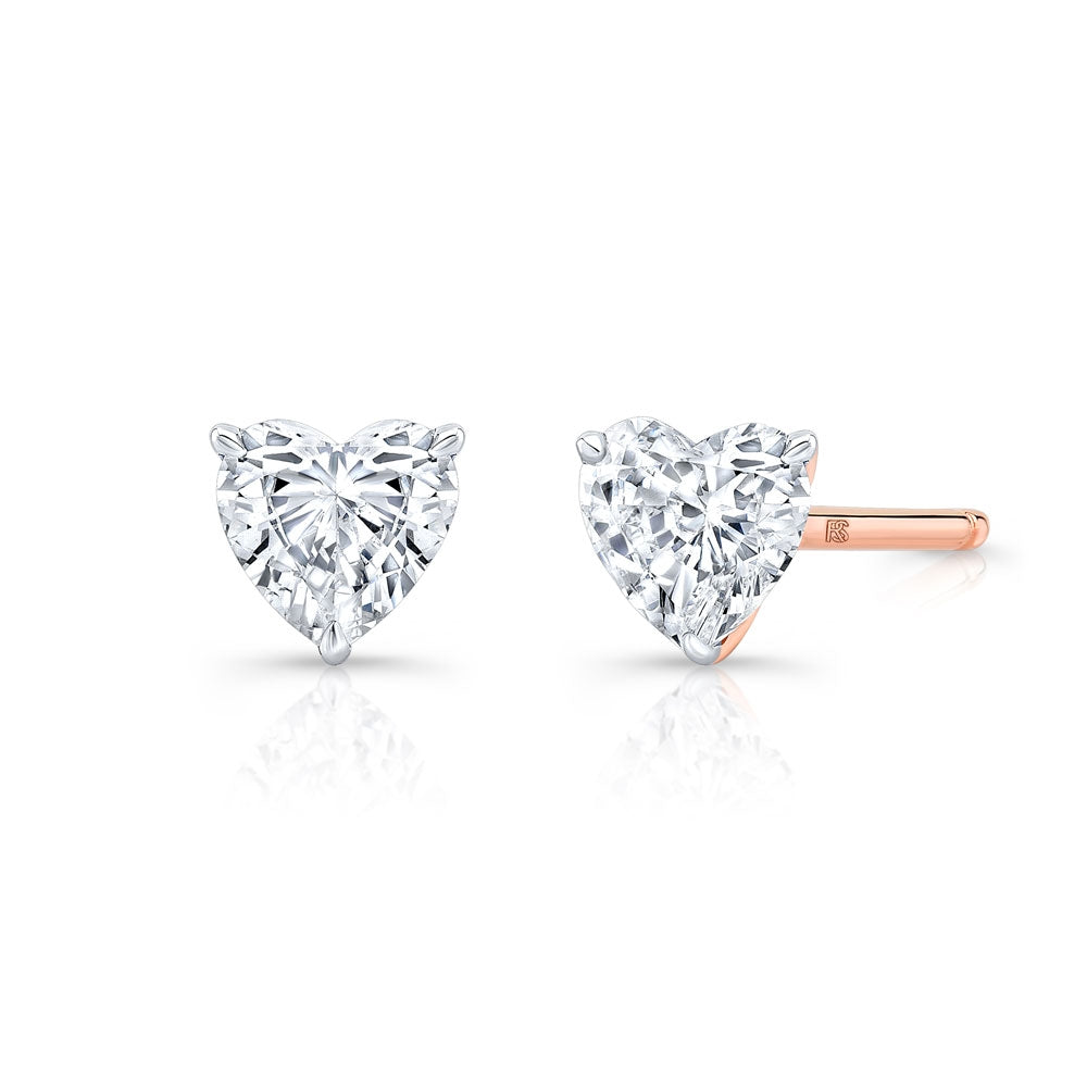 14k Gold Floating Heart Cut Diamond Stud Earrings