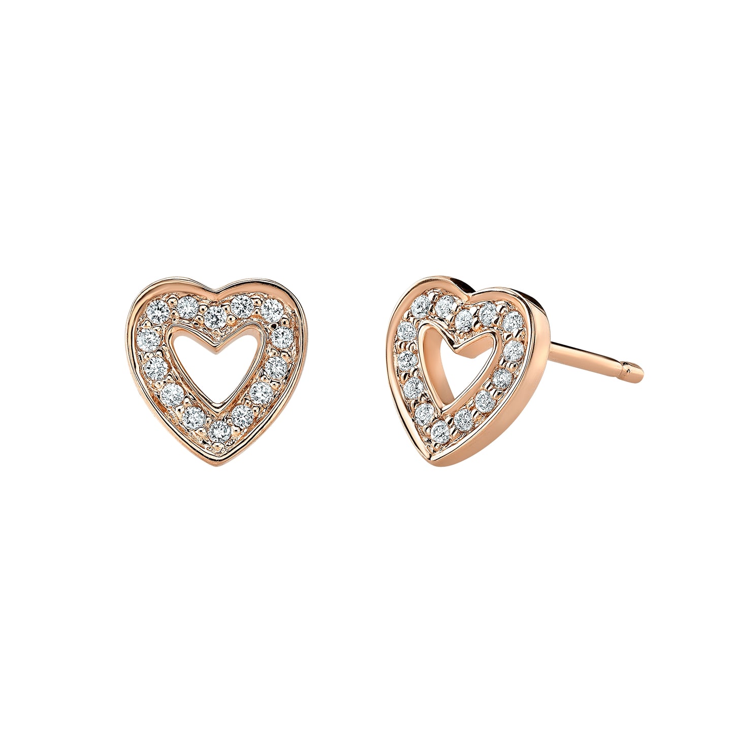 14k Gold Diamond Cut Out Heart Stud Earrings