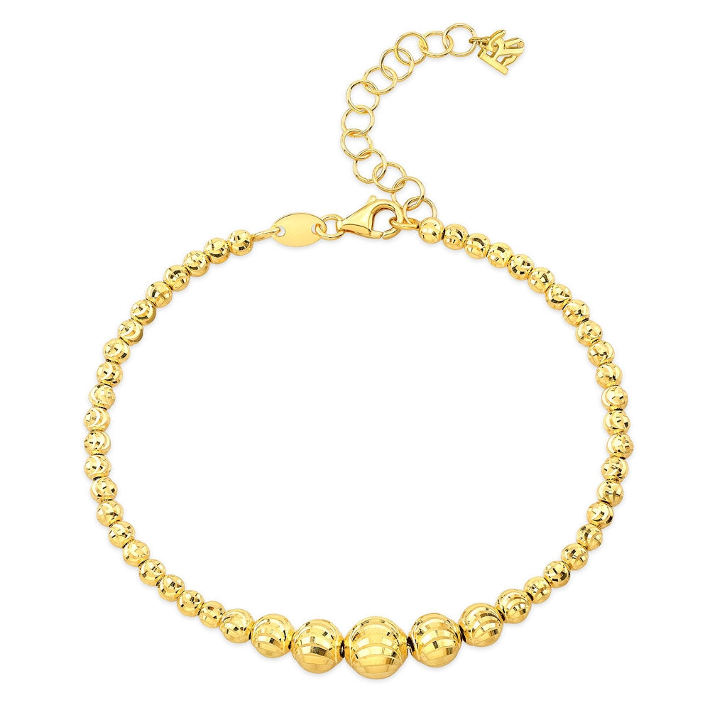 14k Gold Graduated Diamond Cut Bead Bracelet