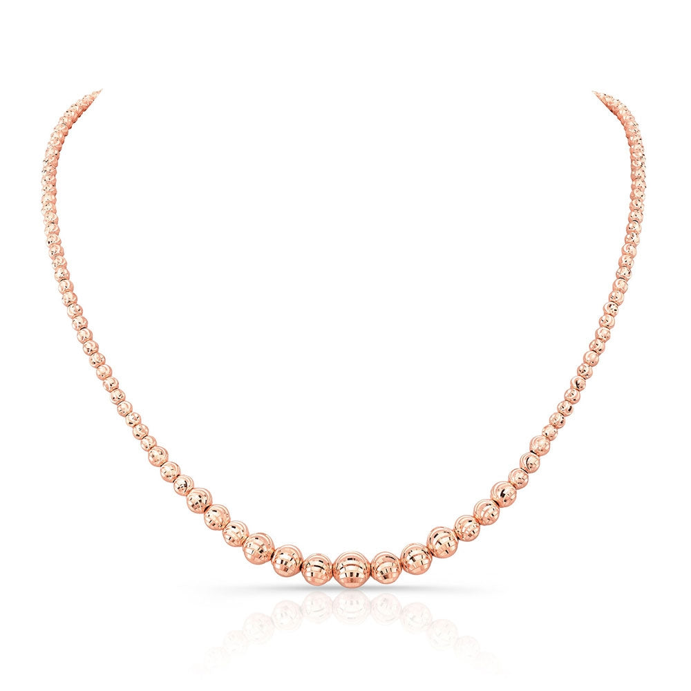 14k Gold Graduated Diamond Cut Bead Necklace