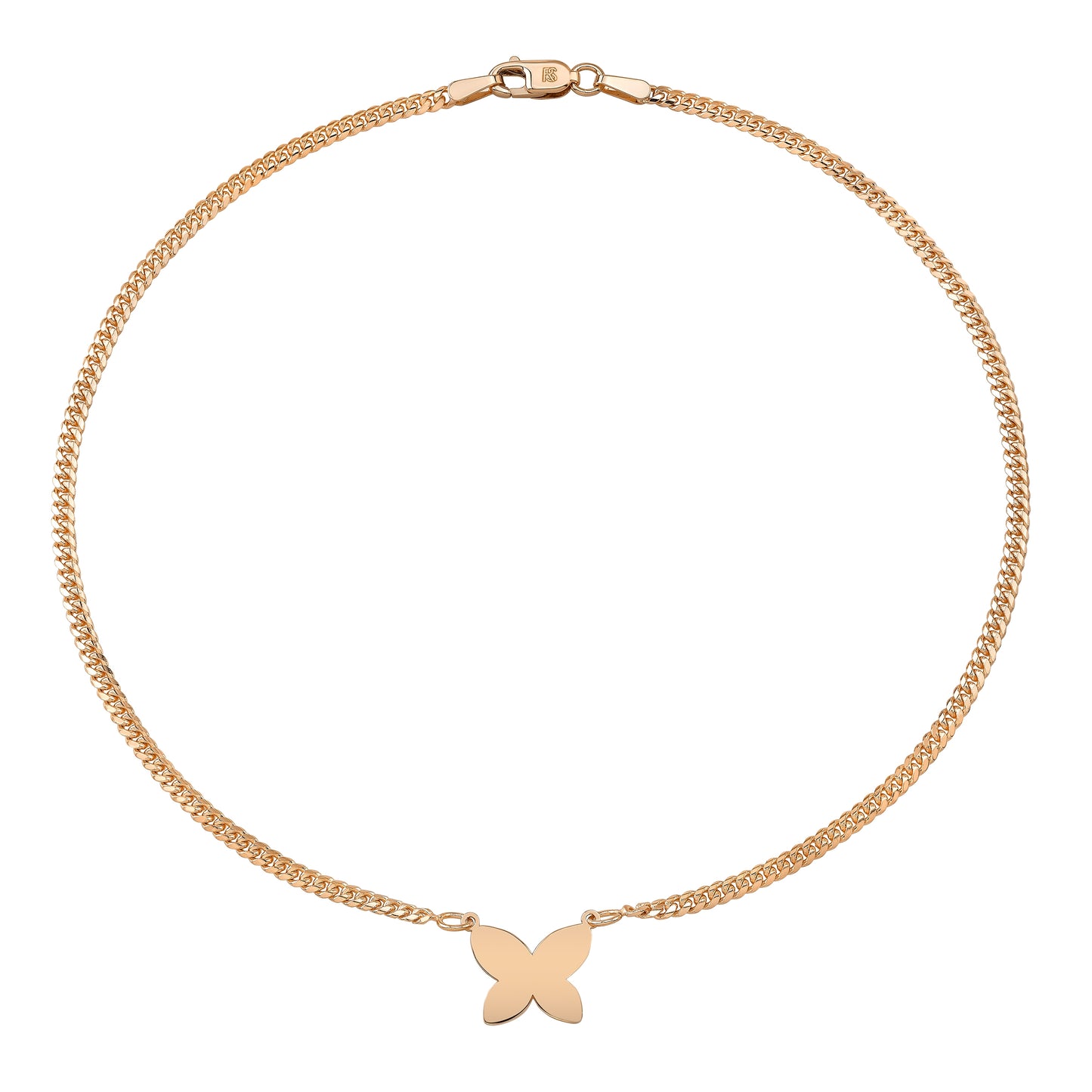 14k Yellow Gold Floating Butterfly Mini Miami Cuban Link Anklet