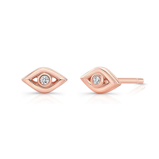 14k Gold Diamond Mini Evil Eye Earrings
