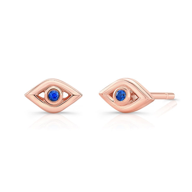 14k Gold Sapphire Mini Evil Eye Earrings