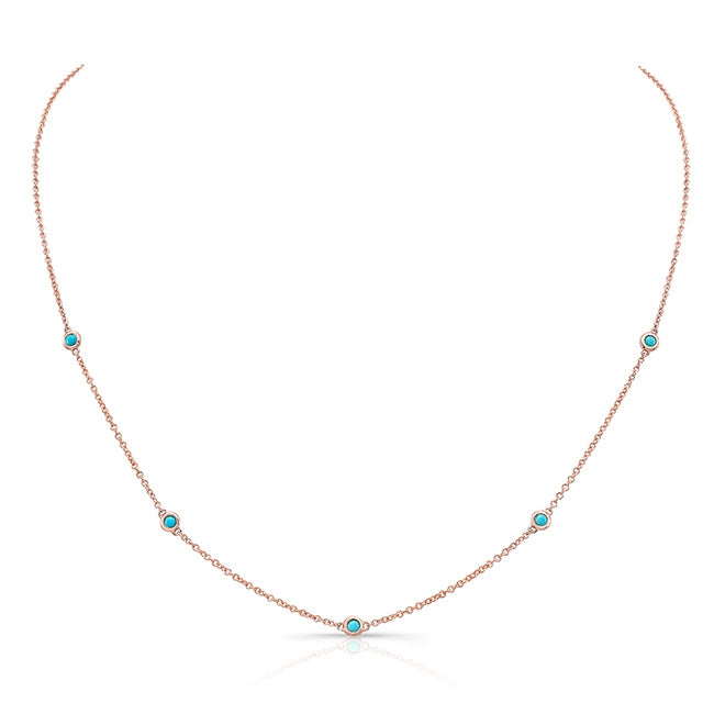 14k Gold 5 Bezel Turquoise Station Necklace