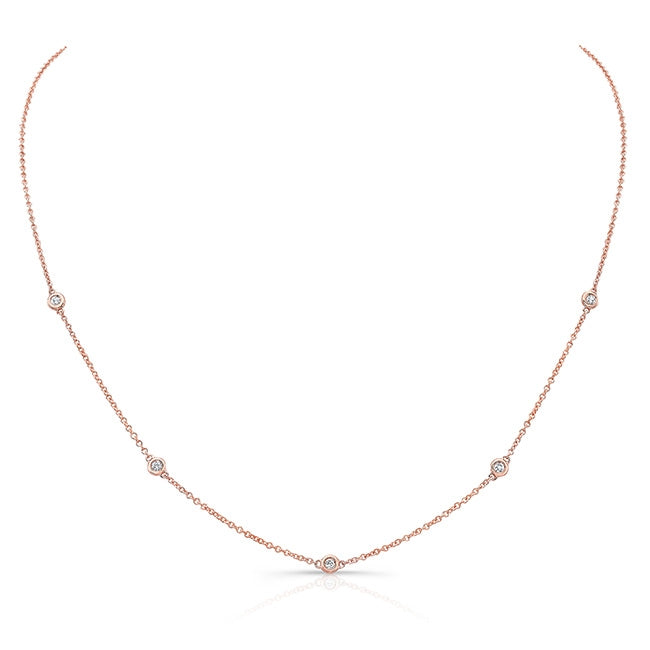 14k Gold 5 Bezel Diamond Station Necklace
