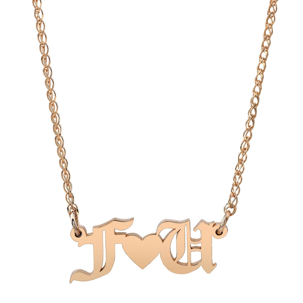 14k Gold Initial Heart Nameplate Necklace