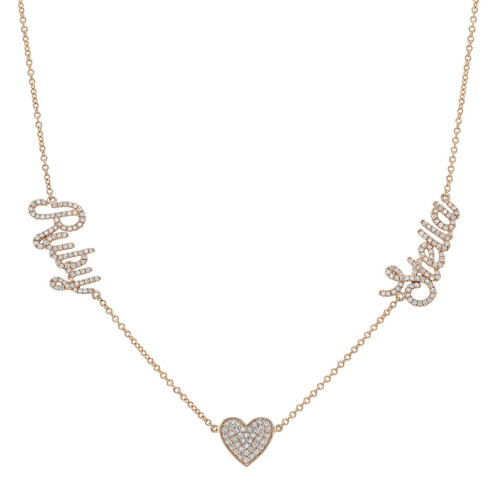 14k Gold Diamond Heart Multi Nameplate Necklace