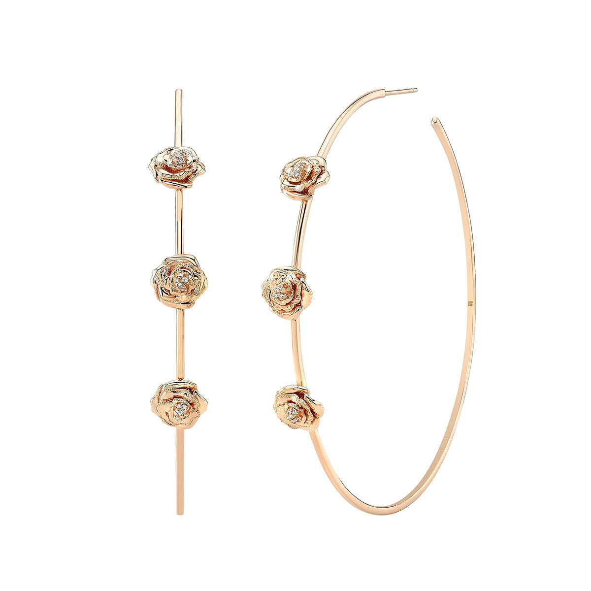 14k Gold 2.5" Diamond Rose Hoop Earrings