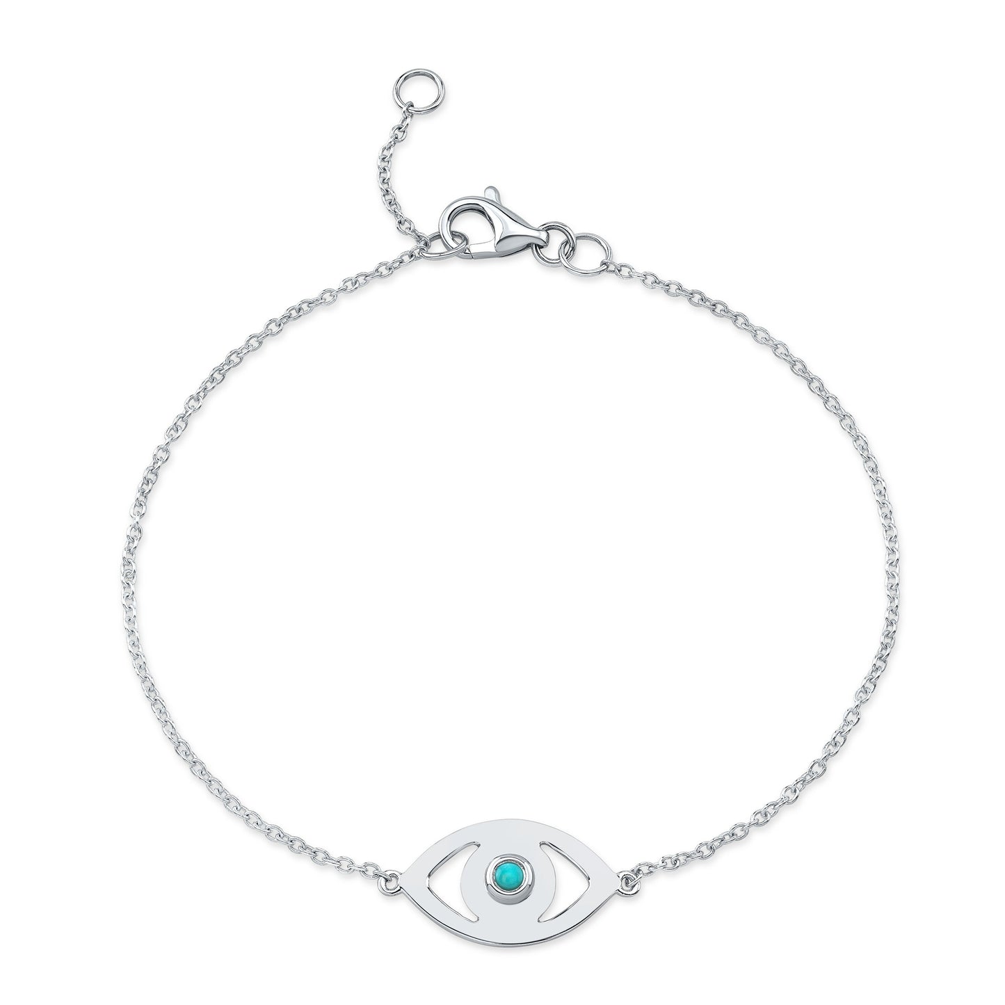 14k Gold Turquoise Bezel Evil Eye Bracelet