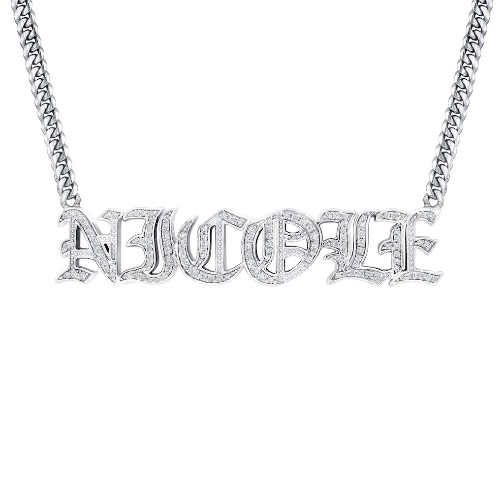 14k Gold Diamond Thick Nameplate Necklace
