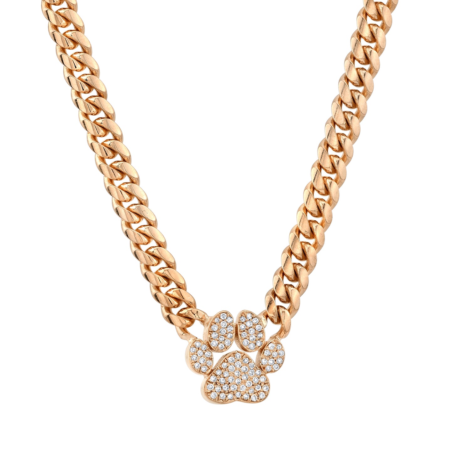 14K Gold Thick Miami Cuban Link Dog Paw Necklace