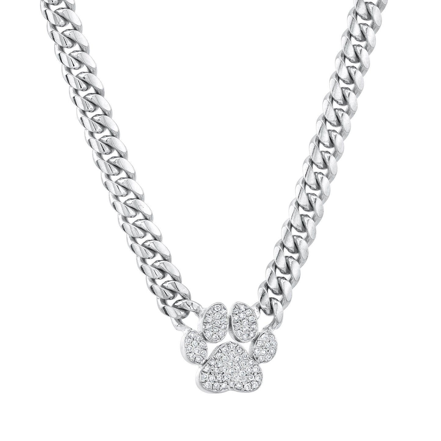 14K Gold Thick Miami Cuban Link Dog Paw Necklace
