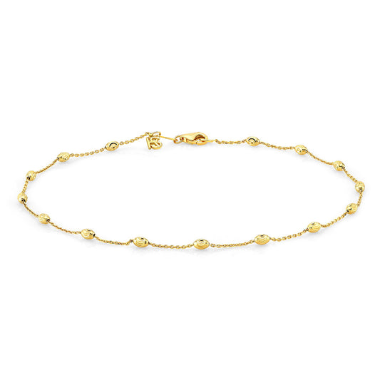 14k Gold Diamond Cut Beaded Chain Anklet