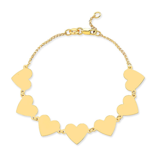 14k Gold 7 Floating Heart Bracelet