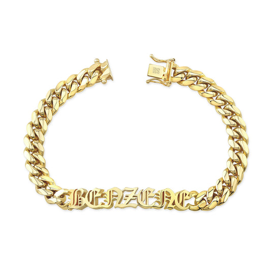 14K GOLD MIAMI CUBAN LINK THICK NAMEPLATE BRACELET