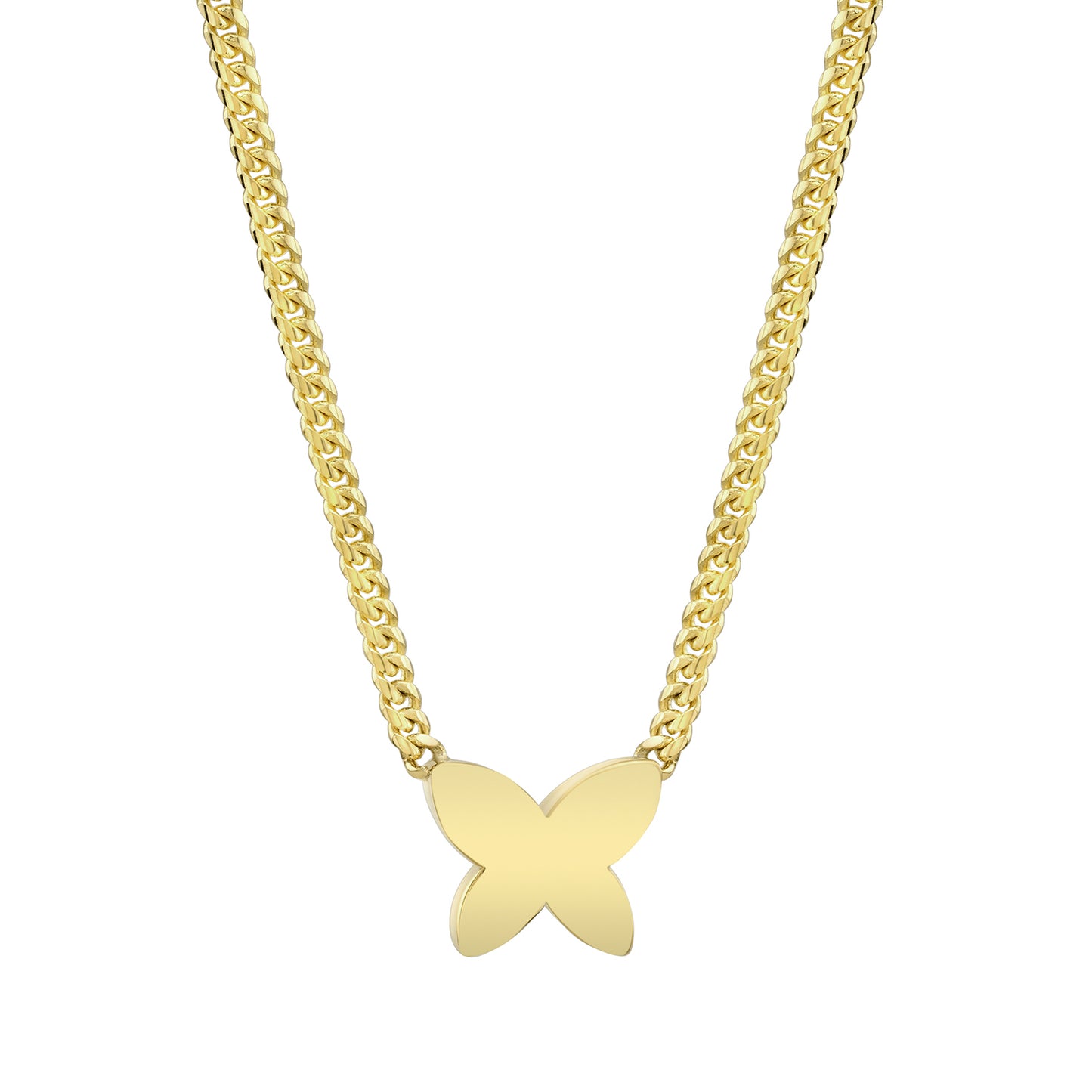 14K Gold Mini Miami Cuban Link Thick Floating Butterfly Necklace