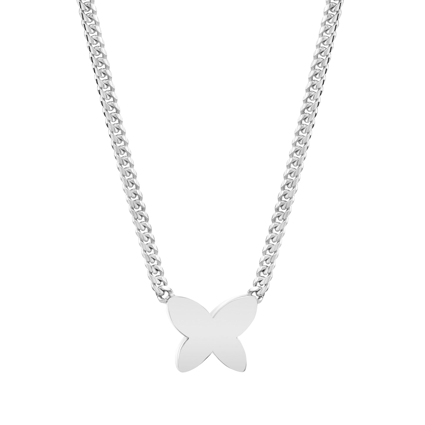 14K Gold Mini Miami Cuban Link Thick Floating Butterfly Necklace