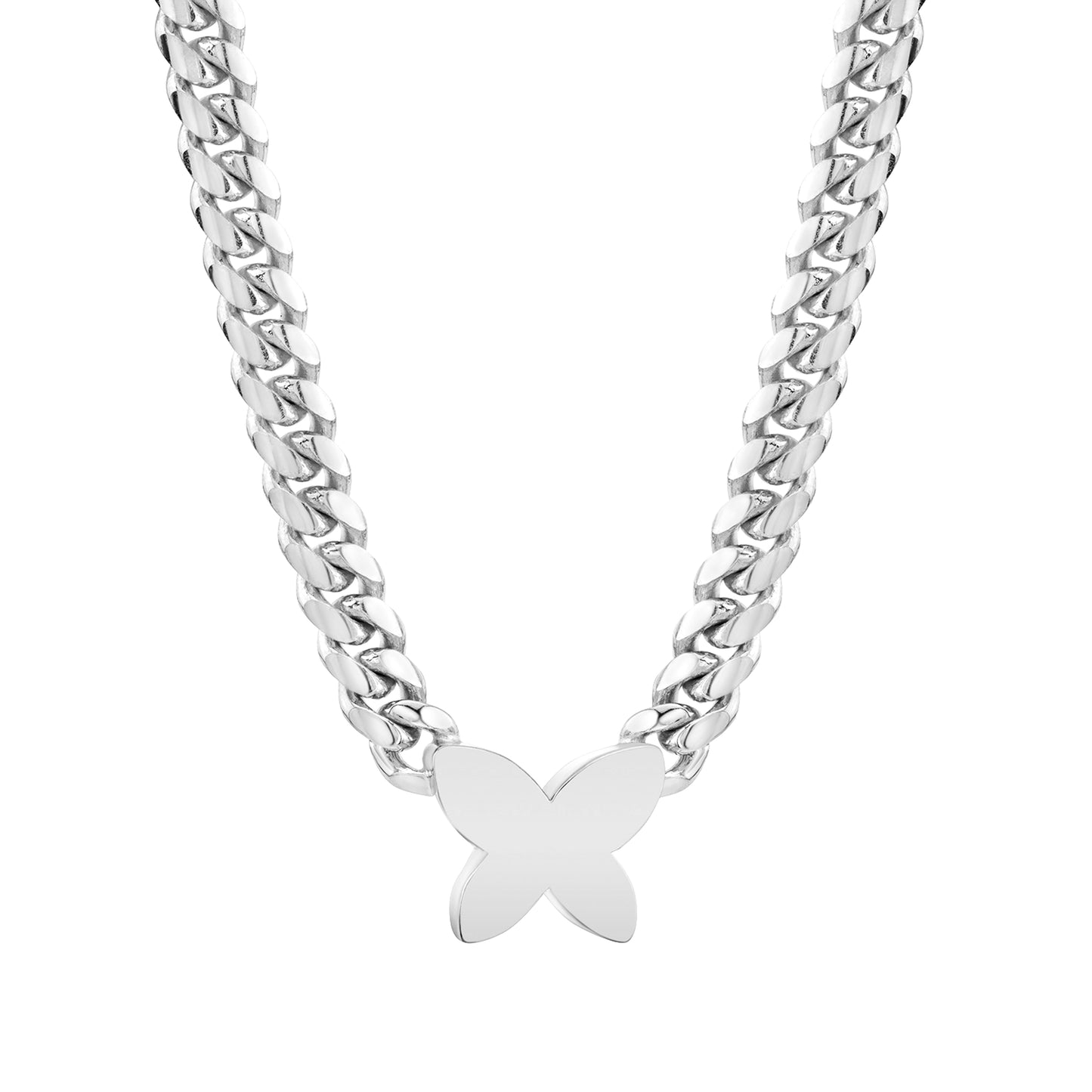 14K Gold Thick Miami Cuban Link Thick Floating Butterfly Necklace