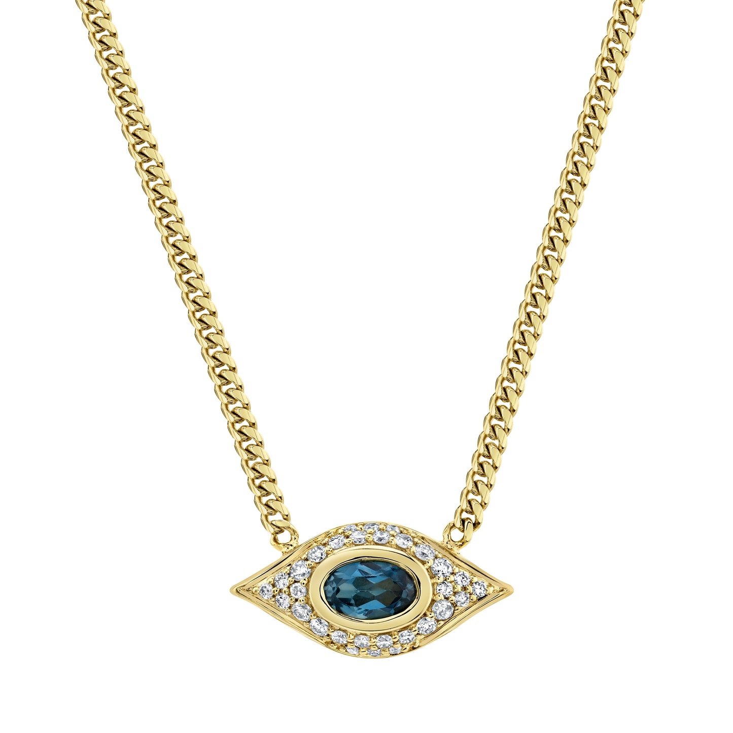 14k Gold Diamond Bezel Gemstone Evil Eye Necklace