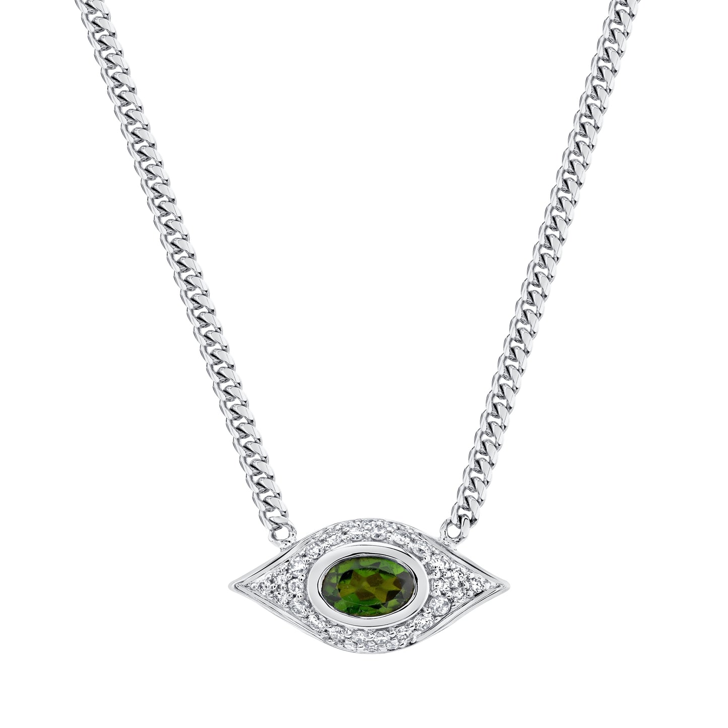 14k Gold Diamond Bezel Gemstone Evil Eye Necklace