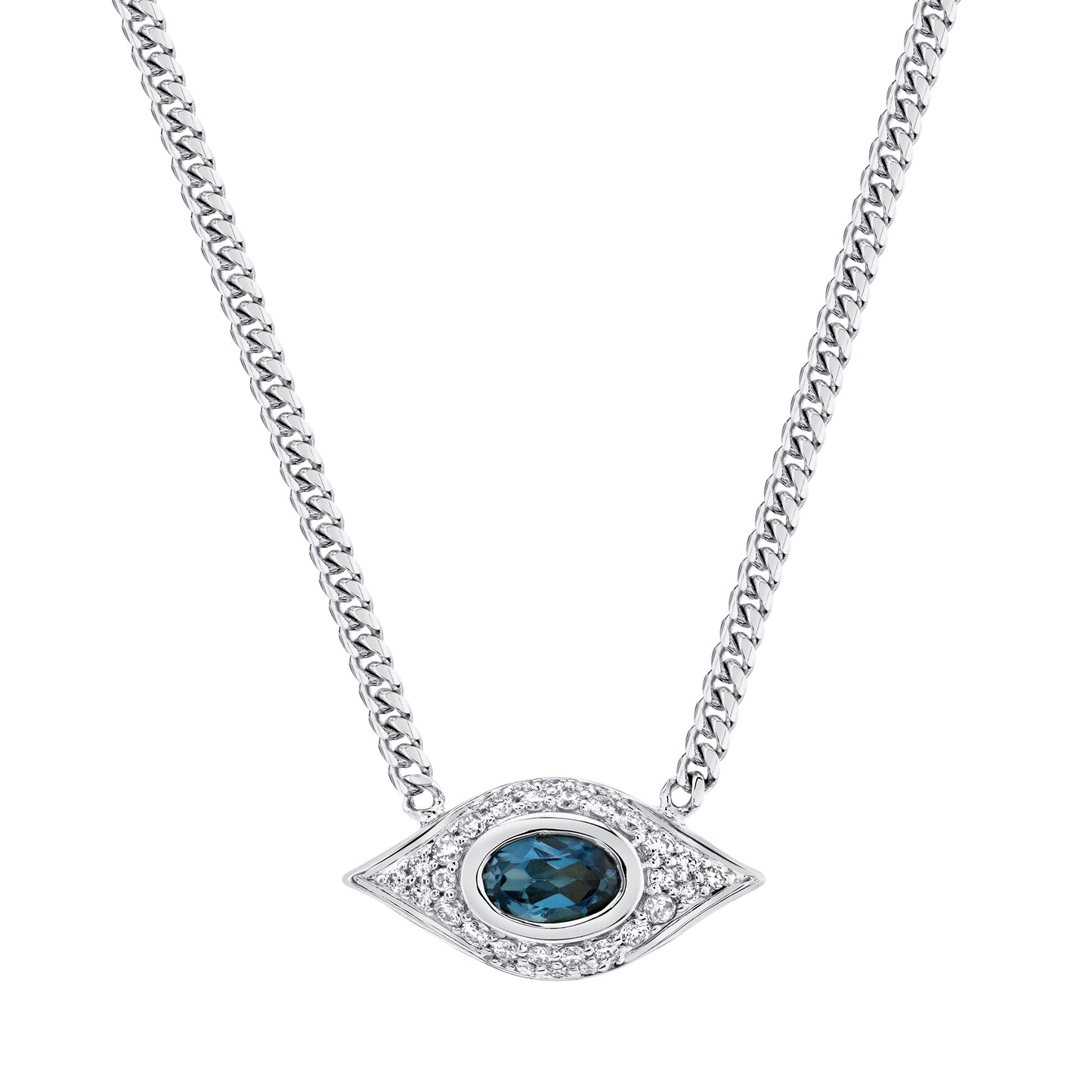 14k Gold Diamond Bezel Gemstone Evil Eye Necklace