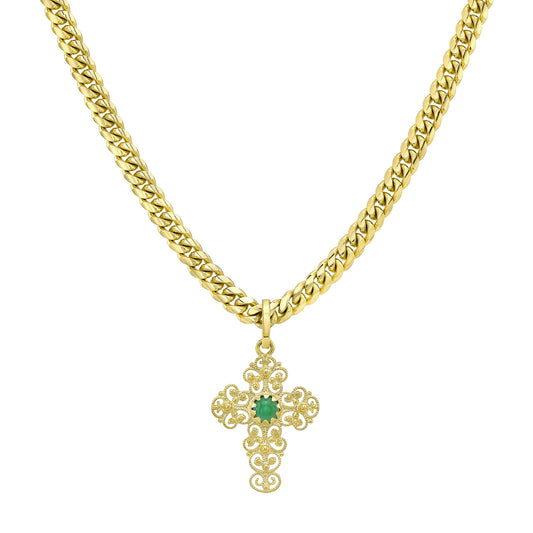 18k Yellow Gold Stone Baroque Cross Charm