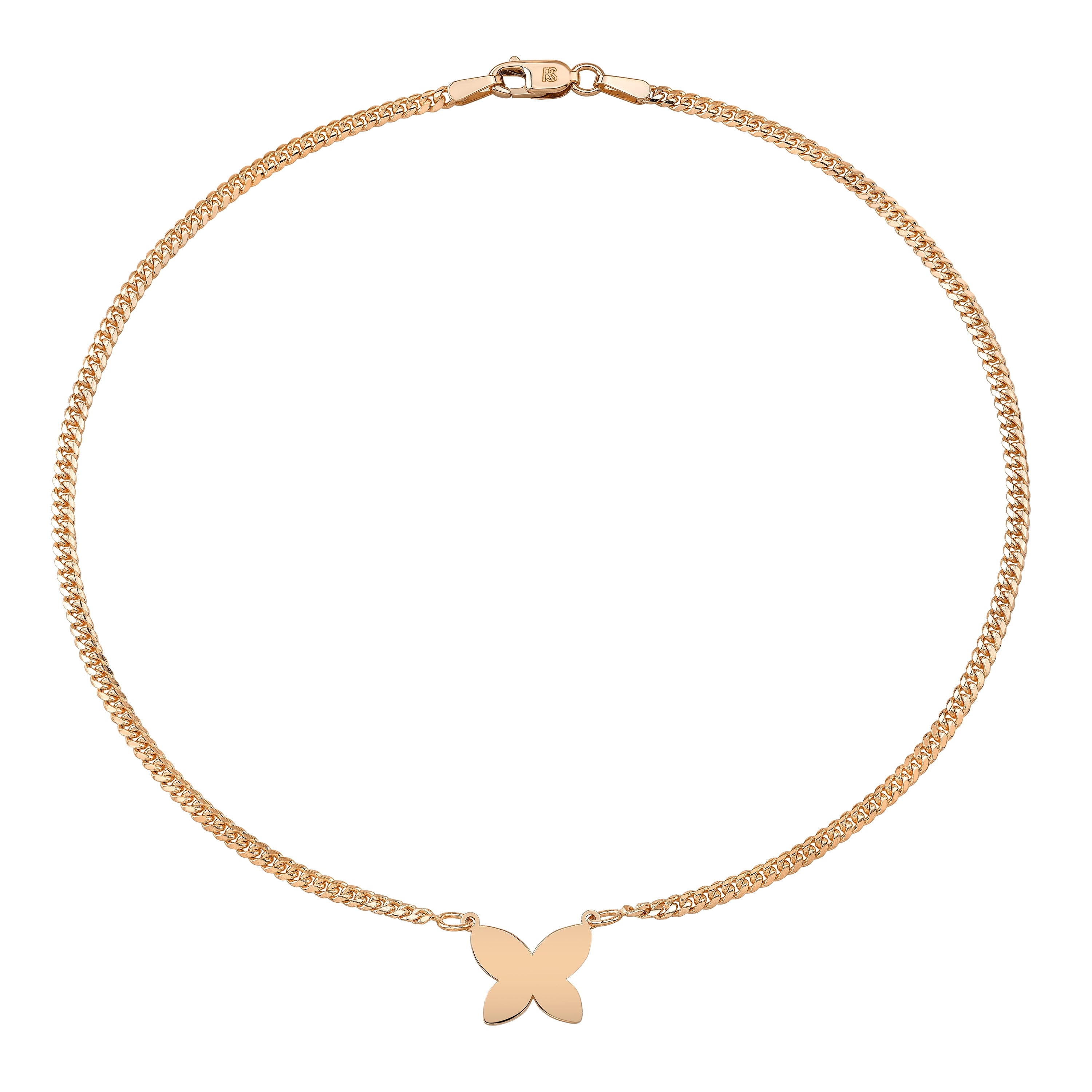 14k Yellow Gold Floating Butterfly Mini Miami Cuban Link Anklet