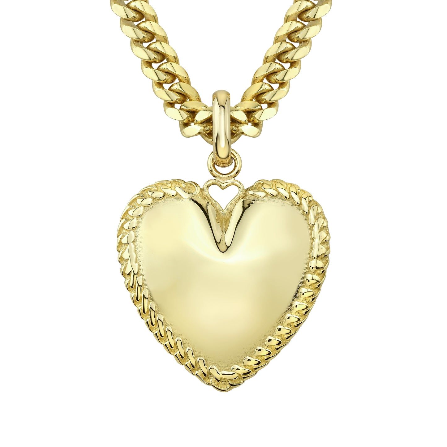 14k Gold Cuban Link Jumbo Puffed Heart Charm