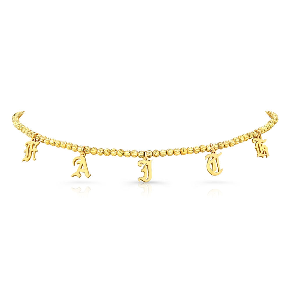 14k Gold Personalized Diamond Cut Bead Choker
