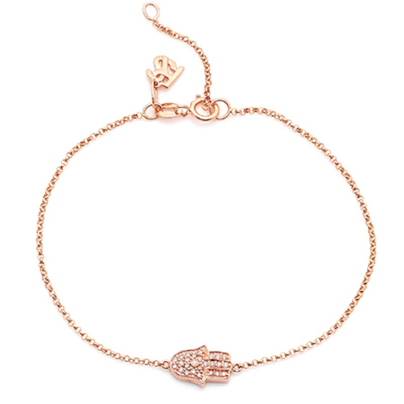 14k Rose Gold Diamond Hamsa Hand Bracelet 