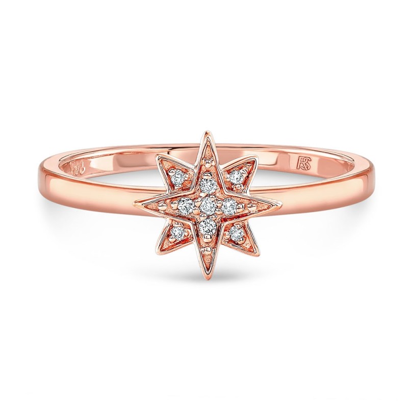 14k Rose Gold Diamond Mini Starburst Ring