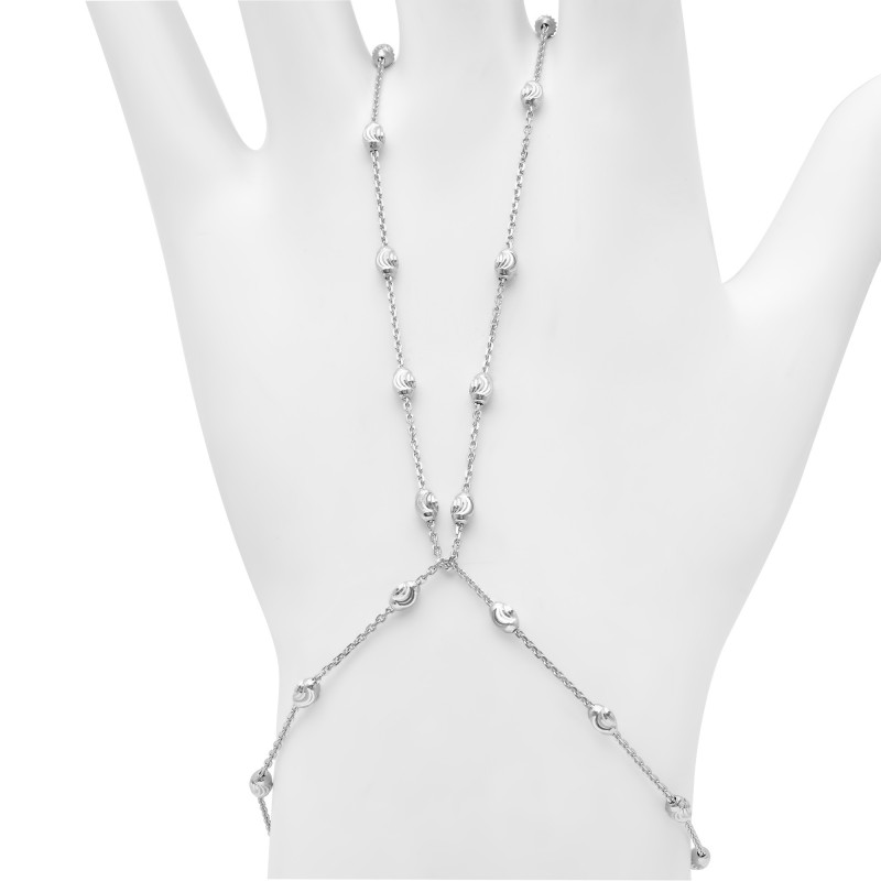 14k White Gold Diamond Cut Bead Hand Chain 