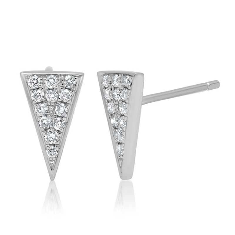 14k White Gold Diamond Triangle Stud Earrings